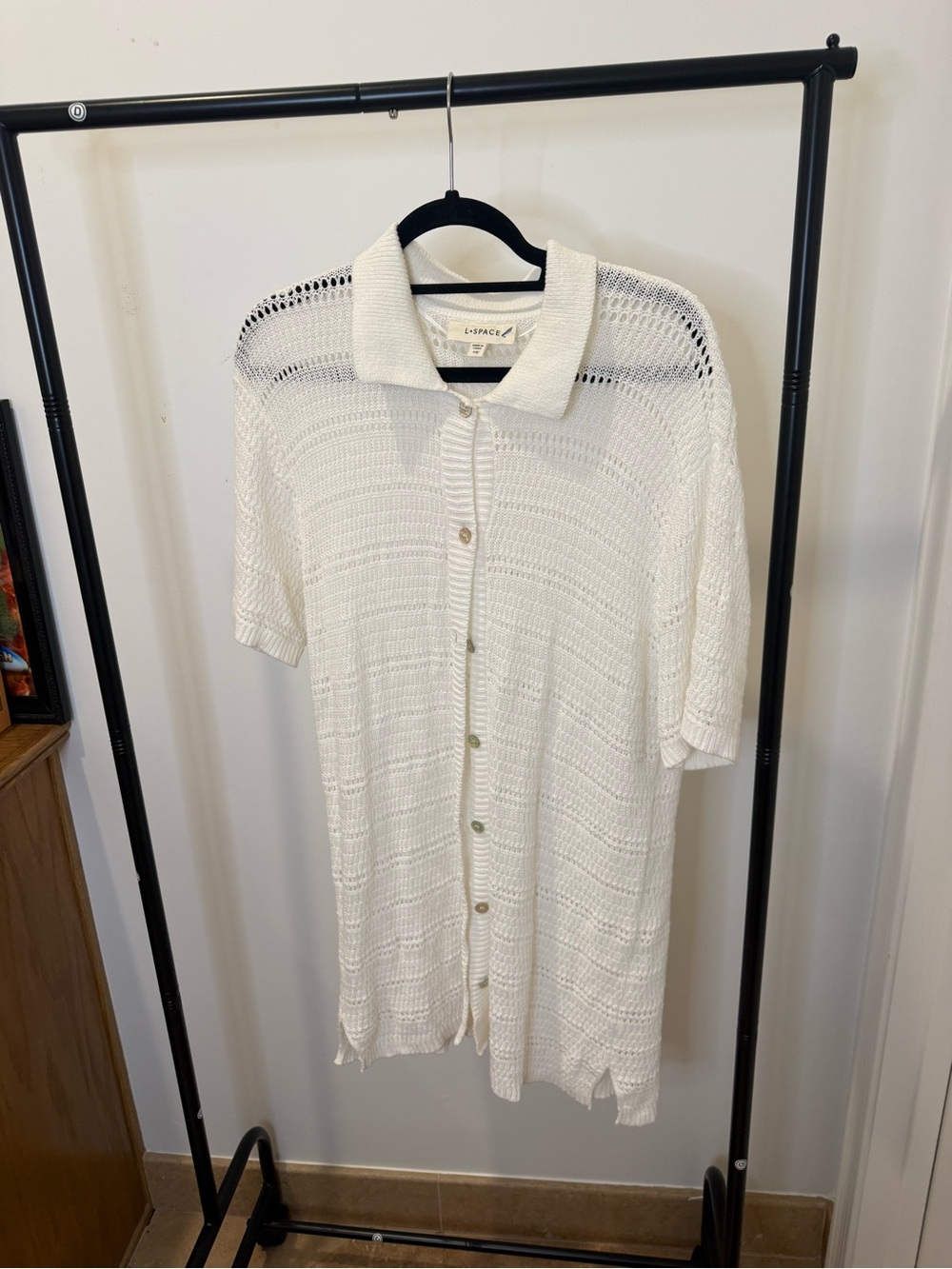 l*space White Open-Knit Button Down Beach Cover-Up
